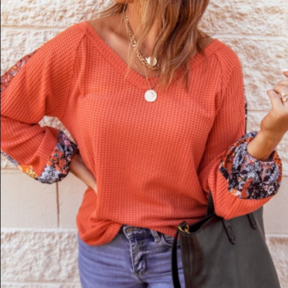 NWOT waffle knit fall boho spliced top size S-XL